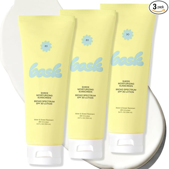 Bask SPF 30 Sheer Moisturizing Sunscreen Lotion - Broad Spectrum UVA/UVB Protection, Dermatologist Recommended, Hydrating, Lightweight & Non-Greasy, Travel Size (Value Pack of 3)