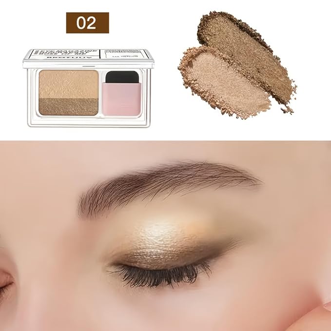3 Pcs Shimmer Eye Shadow Palette Makeup with Brush and Two-Color Blendable Eyeshadow Palette for Women Travel Size