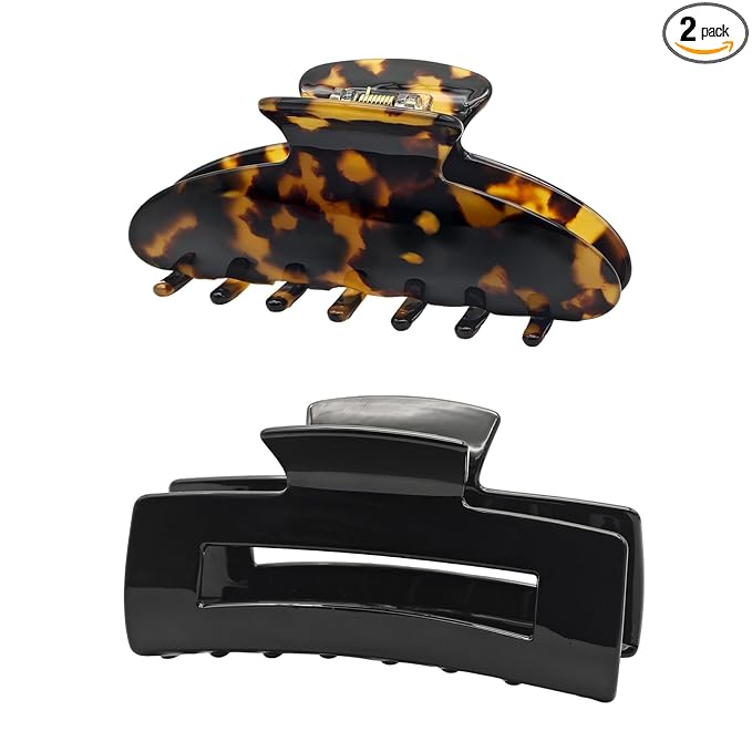 YIERSO Large Hair Claws Clips, Hair Clips for Women, Acetate Claw Clips Hold Non-Slip, 4.33“Jaw Clip Big Barrettes Stylish Hair Accessories for Thick/Nomal/Thin Curly Hair, 2Pack (Tortoise Black)