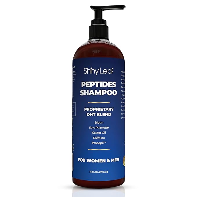 Shiny Leaf Peptide Shampoo for Hair Thinning - DHT Blocker with Biotin, Caffeine & Saw Palmetto - Sulfate Free Thickening Formula for Women & Men, Color Safe Shampoo for All Hair Types, 16 fl oz