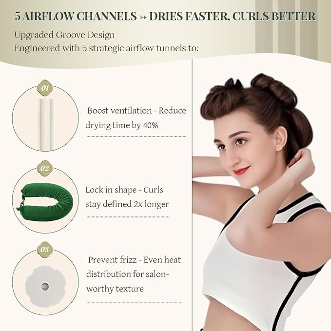 Heatless Hair Curler Heatless Curls Overnight Heatless Blowout with Luxury Cloth Bag Silk Scarf, Curling Rod Headband to Sleep in No Heat Curling with (Green, 3Rods)