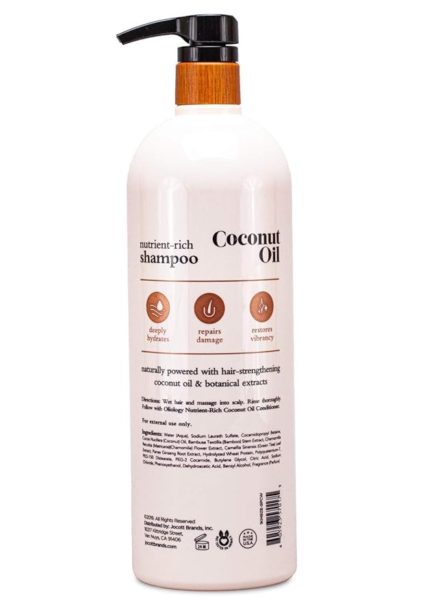 Oliology Coconut Oil Shampoo – Nutrient Rich Shampoo Restores Damaged & Lifeless Hair | Botanically Infused | Provides Intense Shine | Nourishing | Paraben Free (32 oz)