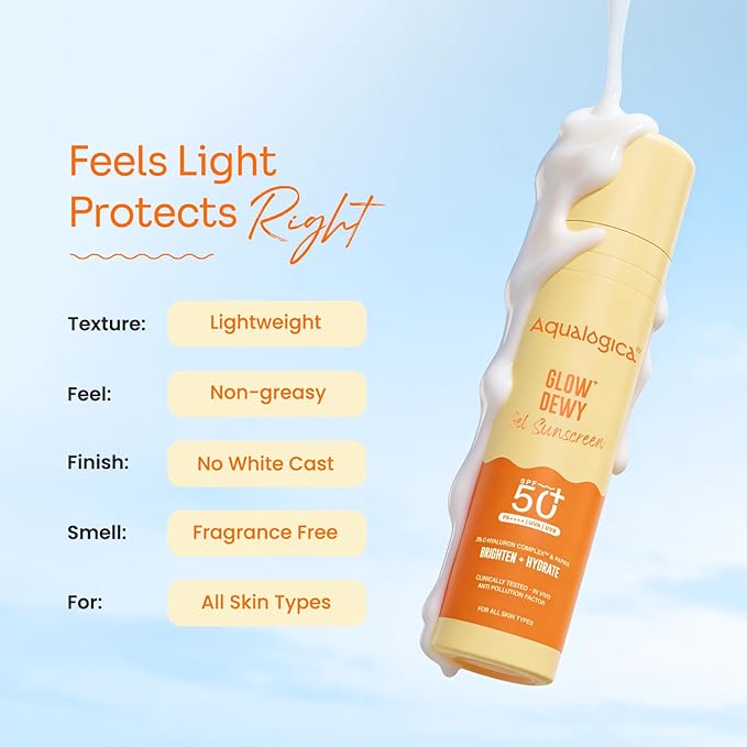 Aqualogica Glow+ Dewy Face Sunscreen with SPF 50+ & PA+++ | Blue Light Protection & No White Cast | Helps Give Glowing Skin with Papaya & Vitamin C | 1.76 Oz/50g