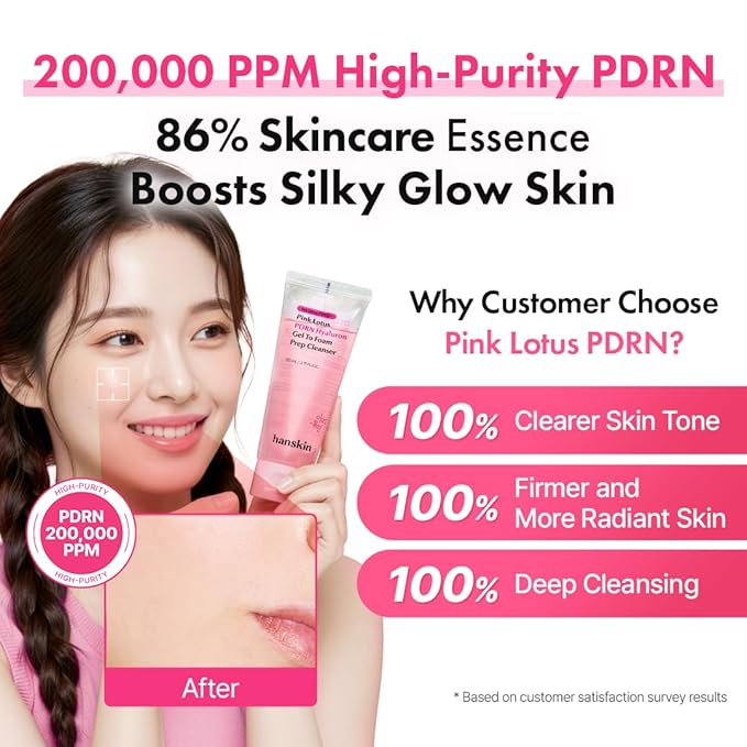 Hanskin PDRN Hyaluron Gel-to-Foam Prep Cleanser – 200,000ppm Vegan Pink Lotus PDRN Face Wash | Hydrating Low pH Cleanser for Glass Skin Glow, Smooth & Refined Skin | Korean Skincare 3.71 fl. oz.