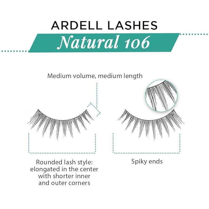 Ardell False Eyelashes 106 - Black, Lightweight Strip Lashes Natural Volume & Length for Everyday Wear, 4 Pack