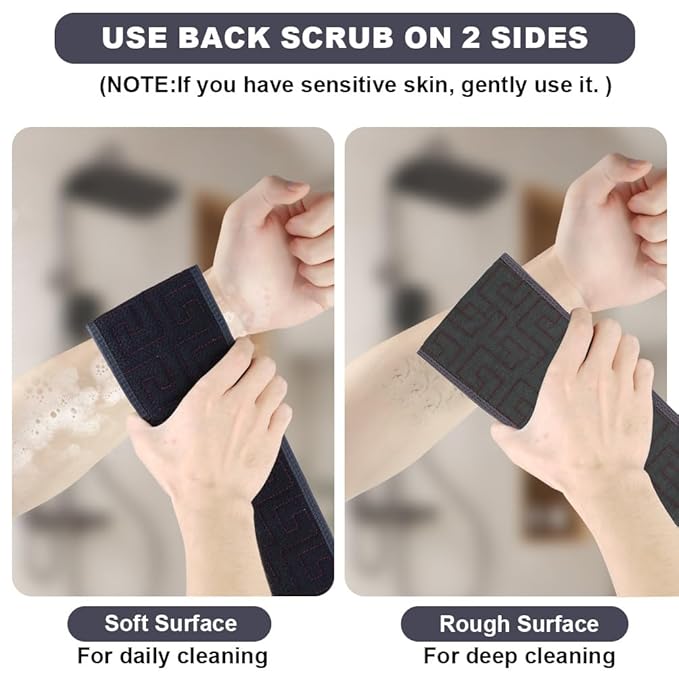 URAQT Exfoliating Towel with Handle, Exfoliating Body Scrubber, 37 Inches Exfoliating Back Scrub, Deep Cleaning, Back Scrubber Washer, Back Scrubber Washer for Men and Women,Cyan