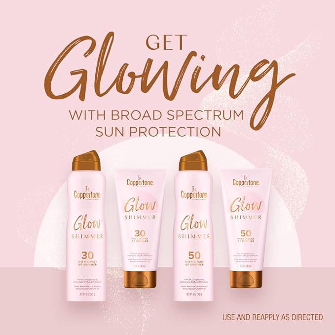 Coppertone Glow with Shimmer Sunscreen Spray SPF 30, Water Resistant Spray Sunscreen, Broad Spectrum SPF 30 Sunscreen Spray, 5 Oz Spray