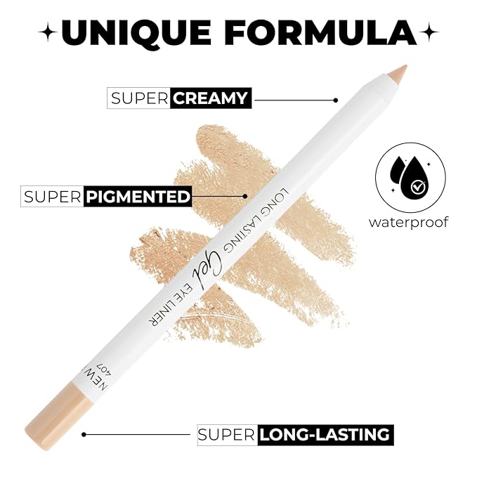 Lamel No Smudge Gel Eyeliner - Perfect Beige - Waterproof Eyeliner Pencil - 10-Hour Wear, Sharpenable, Contact Lens Friendly, Vegan - Creamy & Sweat Proof Pencil - Highly Pigmented - 407 Shade