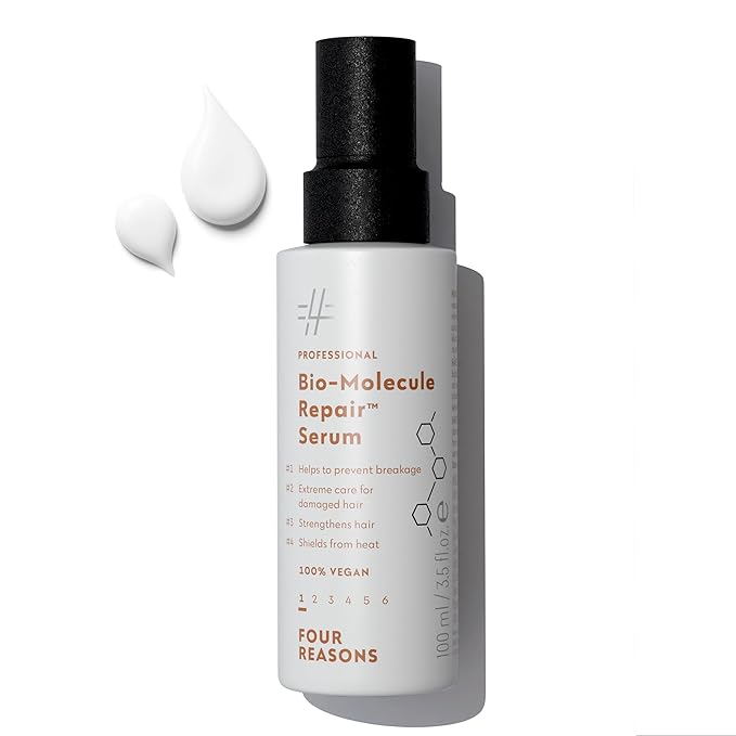 FOUR REASONS Bio-Molecule Repair Hydrating Serum – Bond Repair & Anti-Frizz Serum for Frizzy, Dry, or Damaged Hair – Lightweight Hair Oil with Heat Protectant – Vegan & Cruelty Free, 3.4 Fl Oz