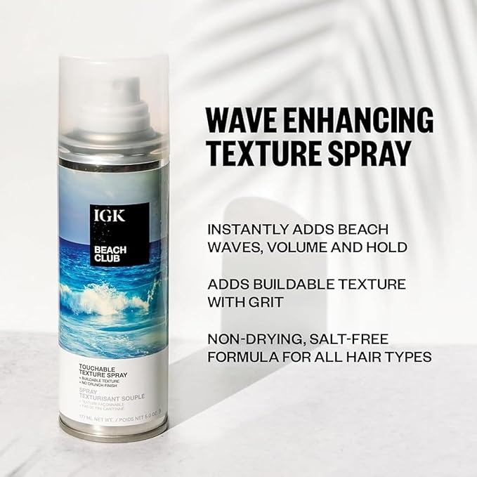 IGK BEACH CLUB Touchable Texture Spray | Hold + Volume + Lightweight | Vegan + Cruelty Free | 5.0 oz (Pack of 2)