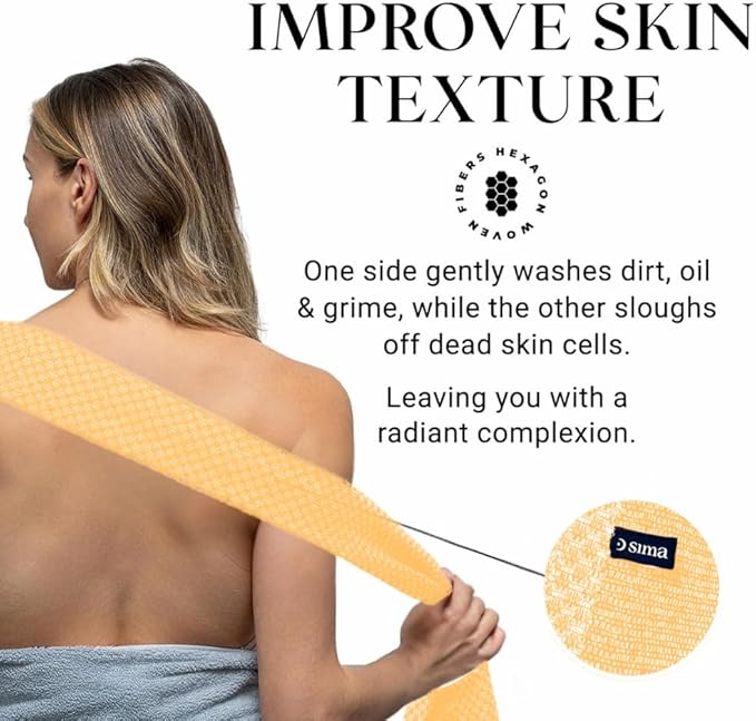 Exfoliating Washcloth Face & Body Scrub Towel - Japanese Exfoliating Towel with Hexagon Fibers, Body Scrubber with 2 Sides for Scrubbing & Washing, Extra Long Towels (Yellow, 3 Pack)