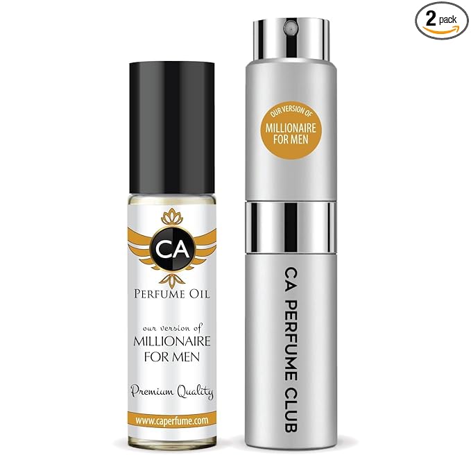 CA Perfume Duo Impression of Millionaire For Men Perfume Layering Set Mens Cologne Long Lasting Travel Size EDP + Body Oil Roll-On Bottle 0.27 Fl Oz+0.33 Fl Oz