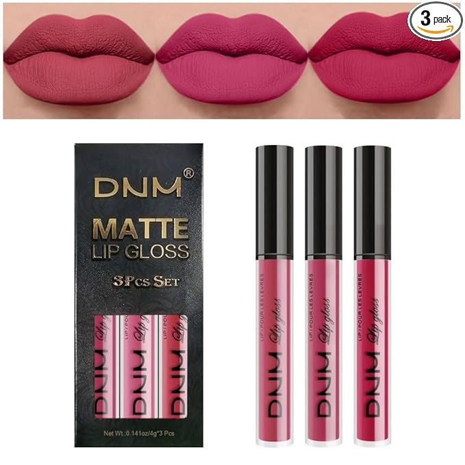 evpct 3Pcs Mauve red Berry pink Rose red Matte Liquid Lipstick Sets for Women 24-hour Matte+Lipstick Lipstick Lip Stain Gloss Long Lasting 24 Smudge Waterproof