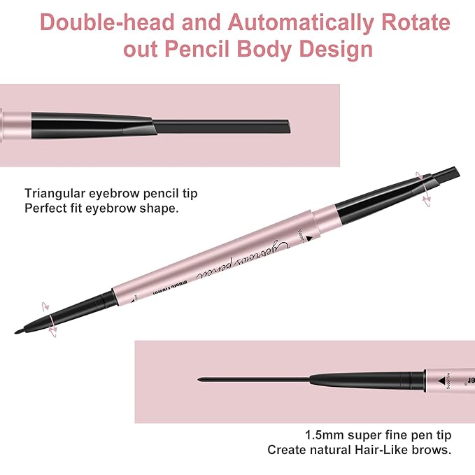 Eyebrow Pencils 2-Pack, Professional Brow Pencil Dual Tips Retractable Waterproof Natural Eye Brows Makeup, Black