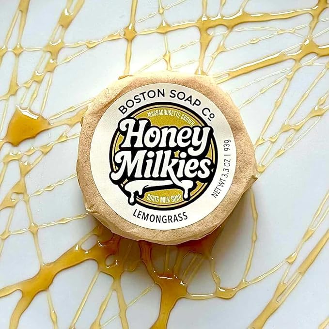Goat Milk Soap with Tallow – Honey Milkies Lemongrass Bar (3.3oz) – Handmade in Boston – Cold Process Natural Soap with Grass Fed Tallow, Lard, Raw Honey & Goat Milk