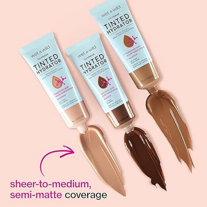 wet n wild Bare Focus Tinted Hydrator Tinted Skin Veil, Lightweight Buildable Coverage with Hyaluronic Acid & Vegan Squalane, Semi-Matte Finish, Cruelty-Free - Medium Tan (Pack of 2)