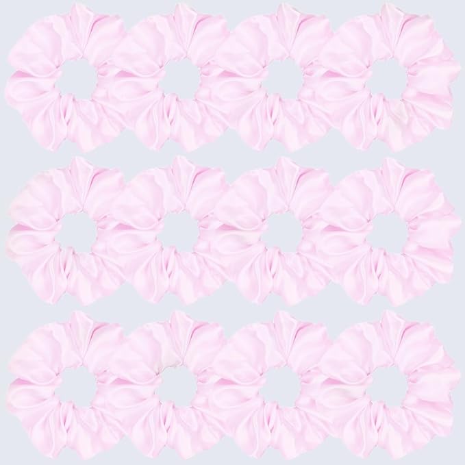 Sufermoe 12 Pcs Satin Silk Hair Scrunchies, 4.5 Inch, Pale Pink, Soft Hair Ties, Fashion Hair Bands, Ponytail Holders for Women and Girls