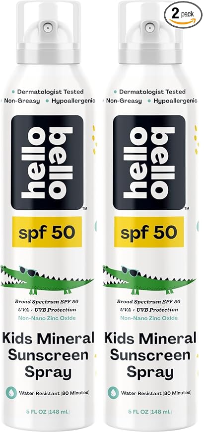 Hello Bello SPF 50 Mineral Sunscreen Spray - Hypoallergenic Broad Spectrum UVA + UVB Protection - Reef Friendly & Water Resistant - 5 oz (Pack of 2)