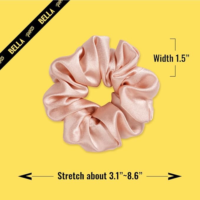 PARISBELLA Silky Satin Scrunchies For Women, Satin Hair Ties for Thick and Thin Hair, Lotus Pink, Pack of 3