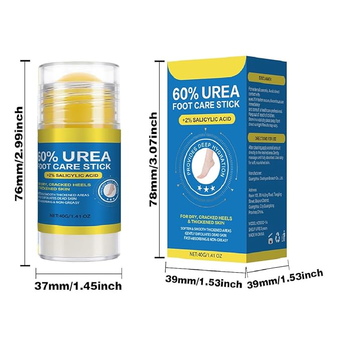 60% Urea with 2% Salicylic Acid Urea Foot Care Stick, Foot Cream Moisturizer for Dry Cracked Feet, Knees, Elbows, Hands,Moisturizes and Hydrates the Dry Skin,Callus Remover & Skin Softener 1.41oz