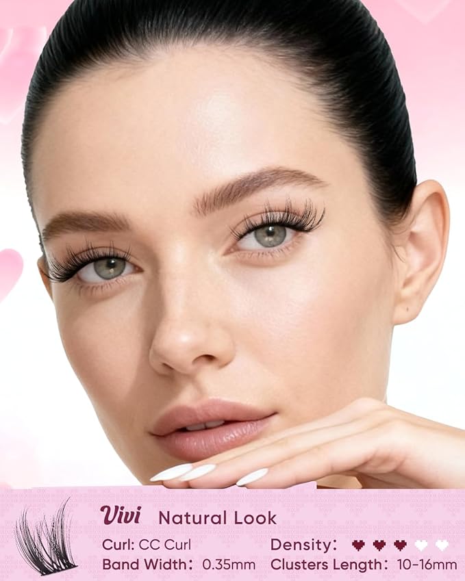 OKAYLOVE Wispy Lash Clusters Kit, VIVI 10-16mm Natural Cluster Eyelash Extension Kit, 144pcs CC Curl DIY Individual Lashes Black Band Natural Look Eyelashes with Bond and Seal, Remover, Tweezers