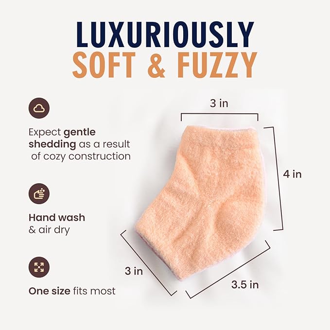 Dr. Frederick’s Original Moisturizing Fuzzy Heel Socks - Cozy Gel-Lined Socks for Dry Cracked Heels - 2 Pairs - Overnight Foot Care with Olive Oil, Vitamin E - Gifts for Women & Men - Peach Fuzz