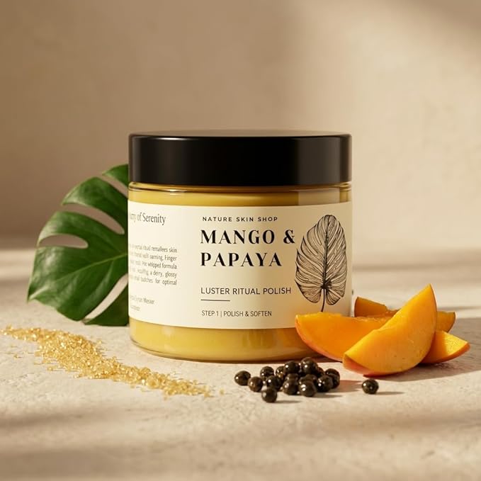Nature Skin Shop Mango Papaya Luster Ritual Polish – Brightening Whipped Exfoliating Body Scrub, 8oz