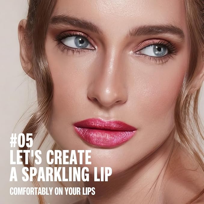 evpct Rose Red Shimmery Metallic Lip Liner and Lipstick Combo, Cone Tip Lip Crayon for Women Long Lasting Waterproof, Shinny Hydrating Lipstick Makeup, Glitter Lips Liner Pencil for Shimmery Shade