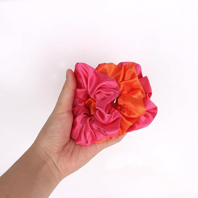 Silk Satin Scrunchies for Women Girls 12 PCS Pink and Orange Hair Scrunchies Silk Satin Hair Ties for Thick Hair Bulk Hair Ties Hair Accessories