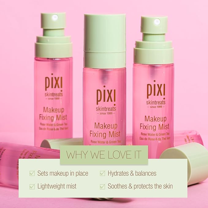 Pixi Beauty Makeup Fixing Mist 80ml, All Over Setting Spray For Longer Wearing Makeup, Rose Water and Green Tea Infused, 80 ml / 2.70 fl oz