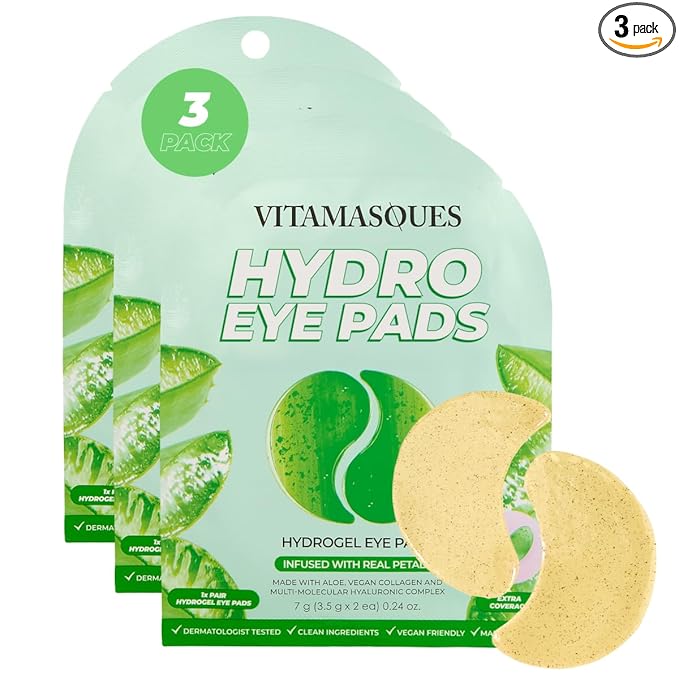 Vitamasques Hydrogel Eye Pads - Infused with Real Petals, Under Eye Mask, Birthday Gifts For Women, Reduce Dark Circles, Puffy Eyes, Undereye Bags, Wrinkles - Under Eye Patches (Pack of 3)