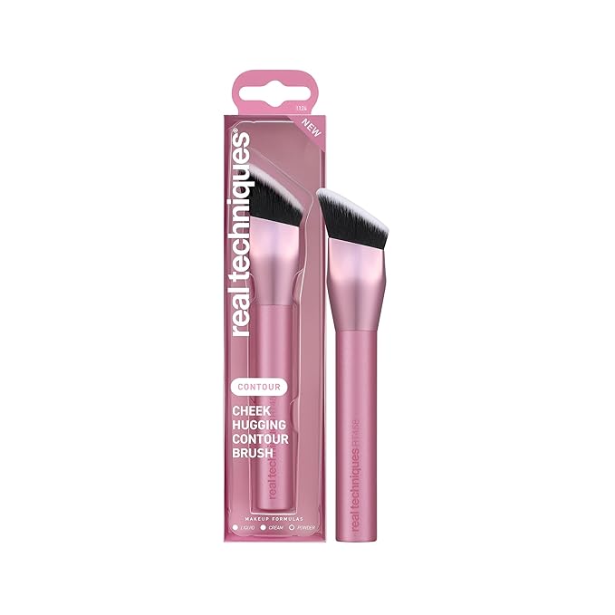 Real Techniques Cheek Hugging Contour Brush, Angled Makeup Brush for Cream Contour Liquid Bronzer & Sculpting, Precision Face Shaping, UltraPlush Bristles, Cruelty-Free, 1 Count