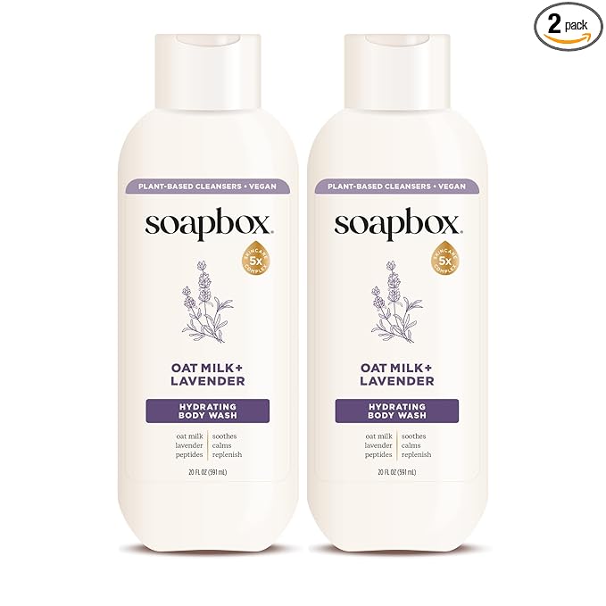 Soapbox Moisturizing Body Wash, Oatmilk & Lavender Shower Gel - Hydrating Natural Body Wash with Shea Butter - Clean Ingredients Free of Harsh Chemicals, Sulfates, Parabens & Silicones - 2 Pack