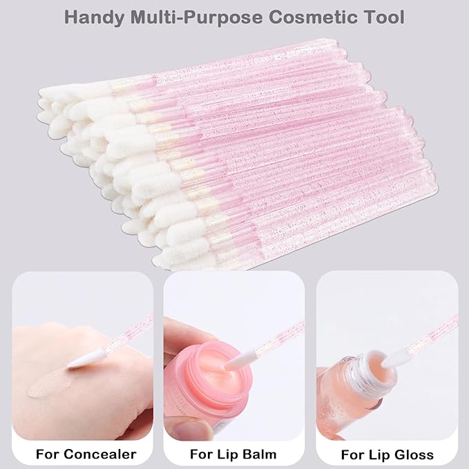 200Pcs Eyelash Extension Kit, Lash Spoolies Extension Supplies Eyebrow Brush Mascara Wands Lip Brushes Applicators Disposable Micro Swab Brushes for Lash Extensions Brow Lamination Kit, Crystal Pink