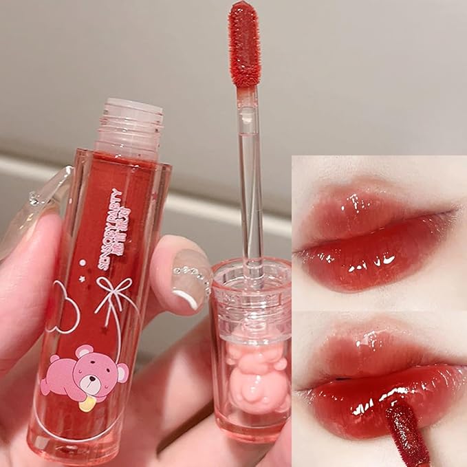 6 Colors Bear Lip Gloss,Jelly Lip Glaze,Cute Liquid Lipstick Bear Lip Stain Watery Lipgloss Plumping Lip Tint Moisturizing Waterproof Long Lasting for Lip and Cheek