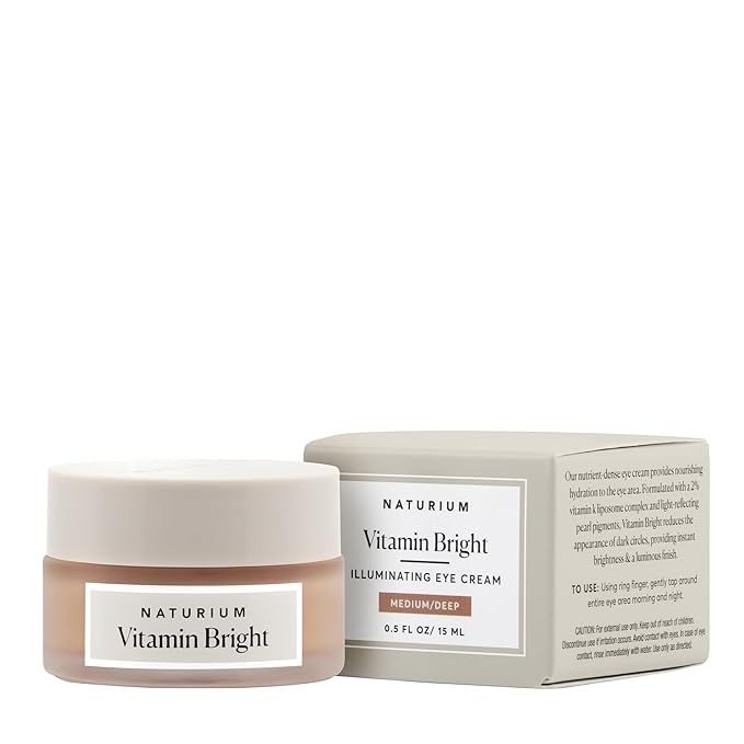 Naturium Vitamin Bright Illuminating Eye Cream, Under Eye Repair Cream for Dark Circles, with Vitamin K, Phyto-Complex, & Mineral Pigments, Medium/Deep, 0.5 oz