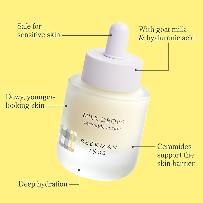 Beekman 1802 Milk Drops Ceramide Face Serum – Hydrating Barrier Serum with Goat Milk, Ceramides, Squalane & Hyaluronic Acid – Lightweight, Fragrance Free – For Oily & Acne-Prone Skin – 1 fl oz