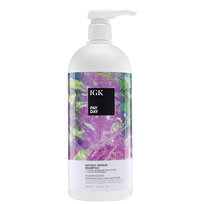 IGK PAY DAY Instant Repair Shampoo | Bond-Building Repair for Damaged, Over-Processed Hair | Sulfate-Free Care for Color-Treated Hair | 33.8 Oz