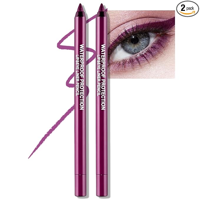2 PCS Grape Purple Eyeliner Pencil, Cream Gel Waterline Eyeliner Smooth Waterproof Smudge-Proof Lasting Bold High-Pigmented Matte Eye Liner Pen Eyeshadow Makeup for Women with Sharpener