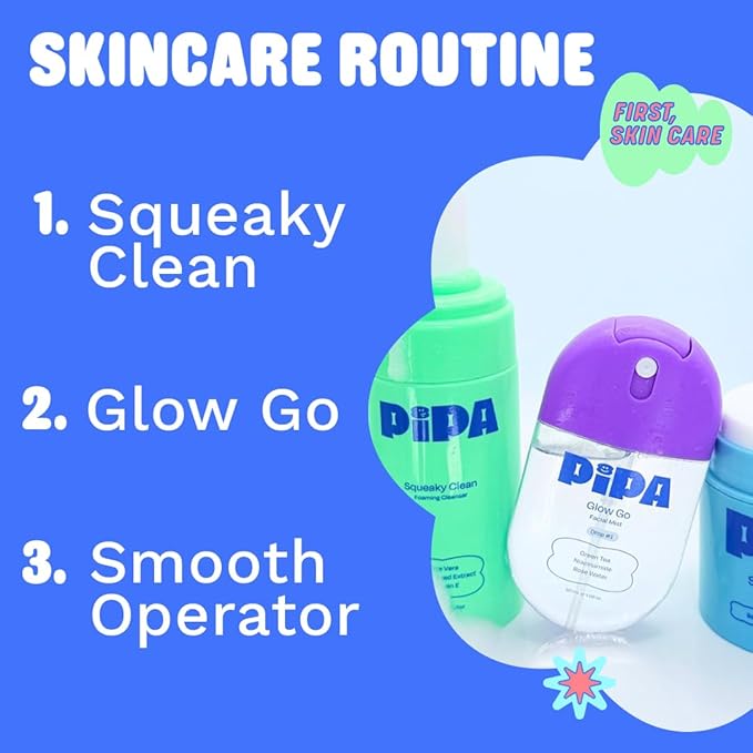 Pipa Skincare Clean Start Kids Skincare Set for Girls & Tweens 8-12 | 3-Step Alcohol-Free Routine | Foam Cleanser + Moisturizer + Facial Mist | Birthday Gift Bundle
