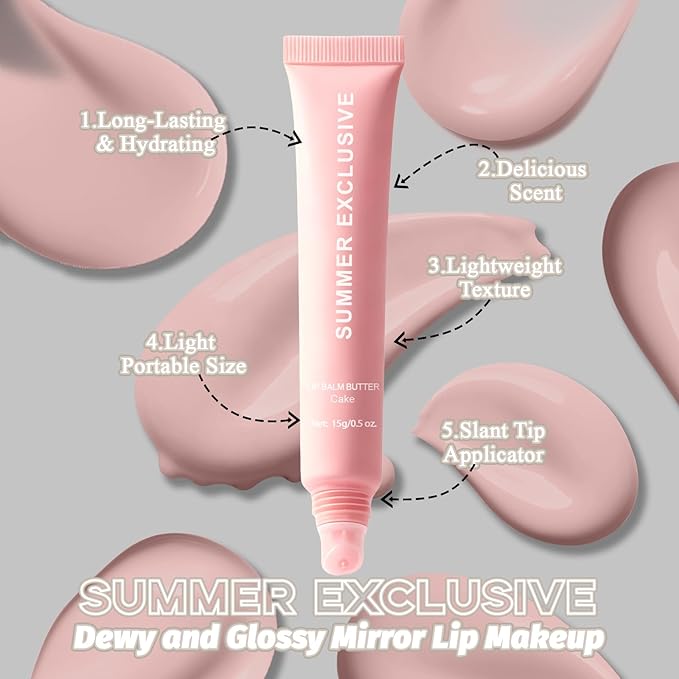 4 Pcs Lip Butter Balm, Long-Lasting Hydrating Non-Sticky Lip Care, Soothes Dry Chapped Lips, Nourishing with Shea Butter & Olive Oil, 0.5 Fl Oz