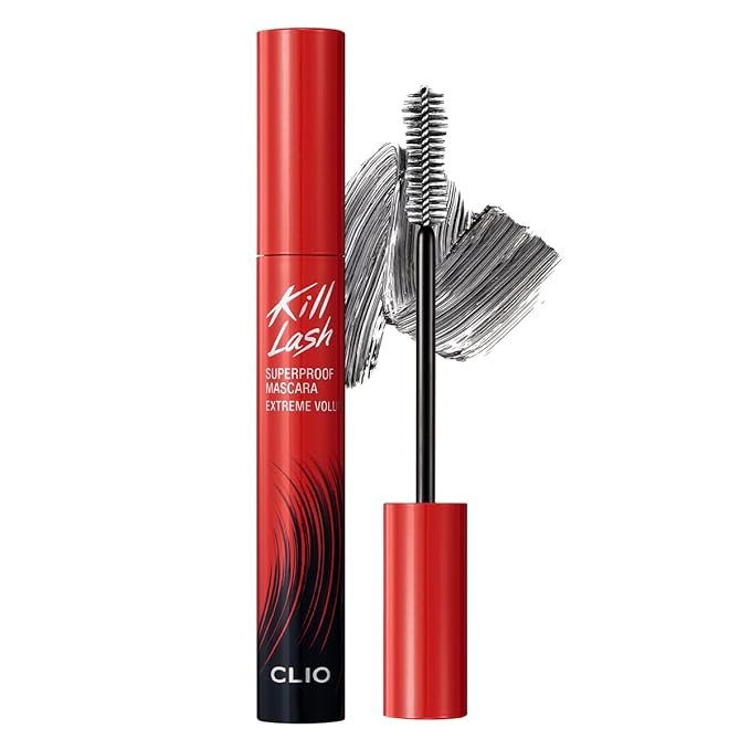 CLIO Kill Lash Superproof Mascara, Smudge-Proof Tubing Mascara, Volumizing Lash with Peanut-Shaped Brush, Bold Full Lash Effect, Long-Wearing Definition, Buildable Definition (004 Extreme Volume)