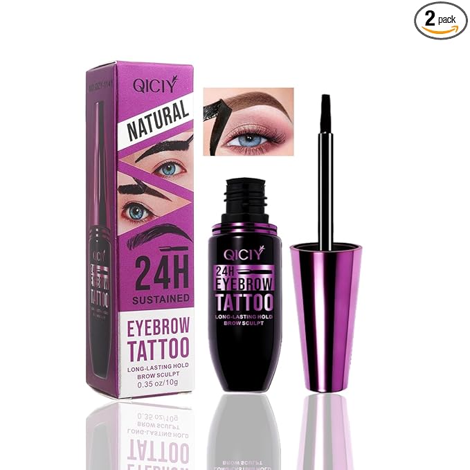 2PCS Peel Off Eyebrow Tint Gel, Semi-Permanent Color Brow Dye, Waterproof Long-Lasting Tattoo Eyebrow Gel for Fuller Defined Brows Makeup, Smudge-Proof, Easy Peel, Lasts Up To 24 Hours (Brown)