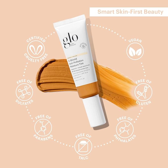 Glo Skin Beauty C-Shield Anti-Pollution Moisture Tint SPF 30, 7W-Dark – Tinted Moisturizer with SPF, Lightweight Tinted Sunscreen for Face, Vitamin C & Squalane, Dewy Sheer Coverage, All Skin Types
