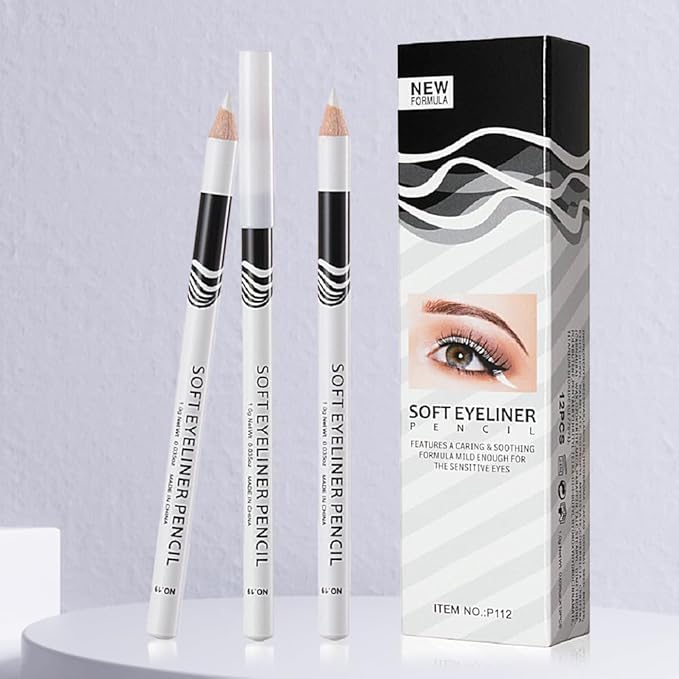WanTuoluo 12PCS White Waterproof Inner Eyeliner, Eyebrow Pencil for Women– Multi-Use Cream Pen with Sharpener for Liner, Shadow,Matte Quick Dry Eye Pencils, Smudge Proof, Delineador de ojos