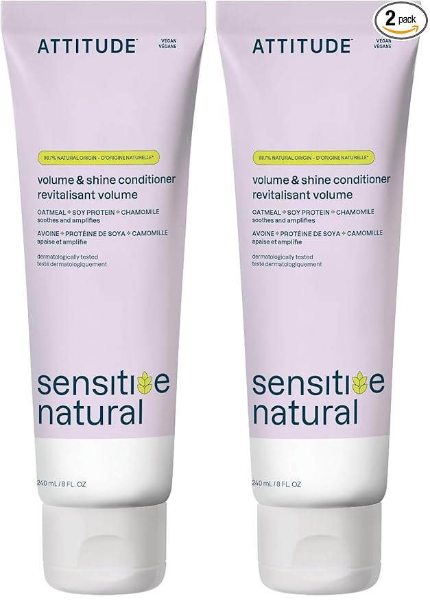 ATTITUDE Volumizing Hair Conditioner for Sensitive Skin, Hypoallergenic Plant- and Mineral-Based Ingredients, Enriched with Oatmeal, Vegan and Cruelty-free Detangler, Chamomile, 8 Fl Oz (Pack of 2)