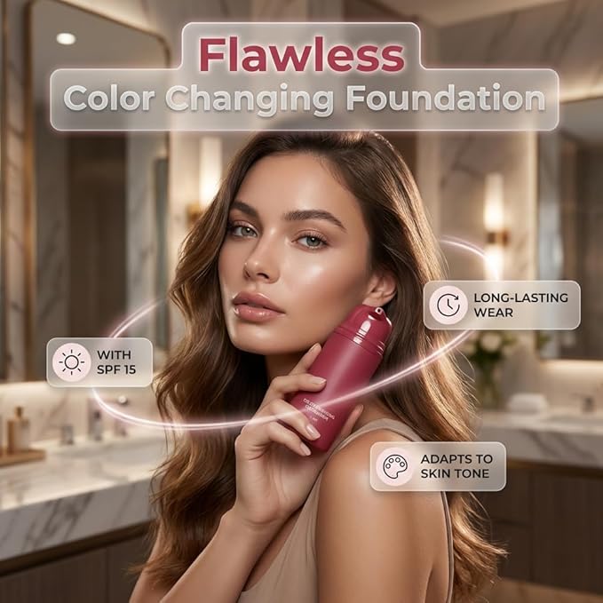 Korean Color Changing Foundation, 2026 New Skin Tone Adapting Liquid Foundation, Automatically Adjusts Makeup Application, Concealing Fine Lines And Wrinkles for All Skin Tones (2pcs)