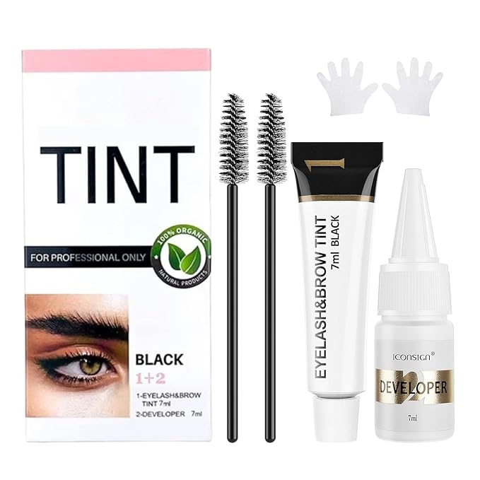 Duoffanny Eyelash & Eyebrow Kit, 2-In-1 Professional Lash & Brow Color Kit, Eye Brow & Eye Lash Coloring Set, Hair Color DIY Easy Use for Salon and Home 7ml (dark black)
