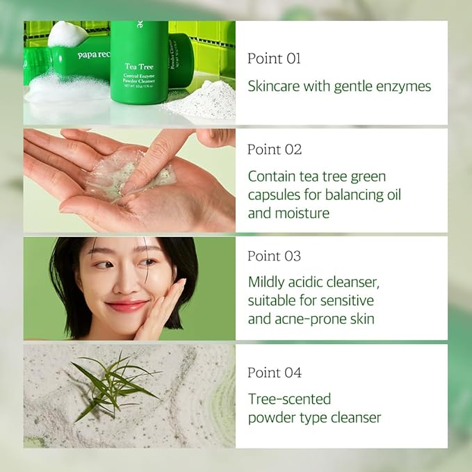 Papa Recipe Tea Tree Enzyme Cleansing Powder (1.7oz/50g) – Papain & Tea Tree Powder-to-Foam Face Wash, Soothing & Calming Skin, Gentle Exfoliation, Smoother Texture & Clearer Pores, Korean Skin Care