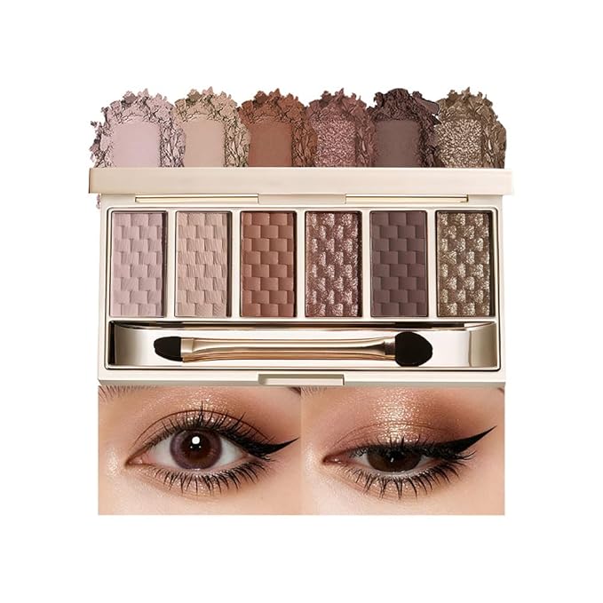 Deep Brown Smokey Matte Shimmer Eyeshadow Palette, 6 Color High Pigment Blendable Eye Shadow Makeup for Older Women, Lightweight Travel Size, Suitable for All Eye Shapes, Dramatic Look Vegan 04#